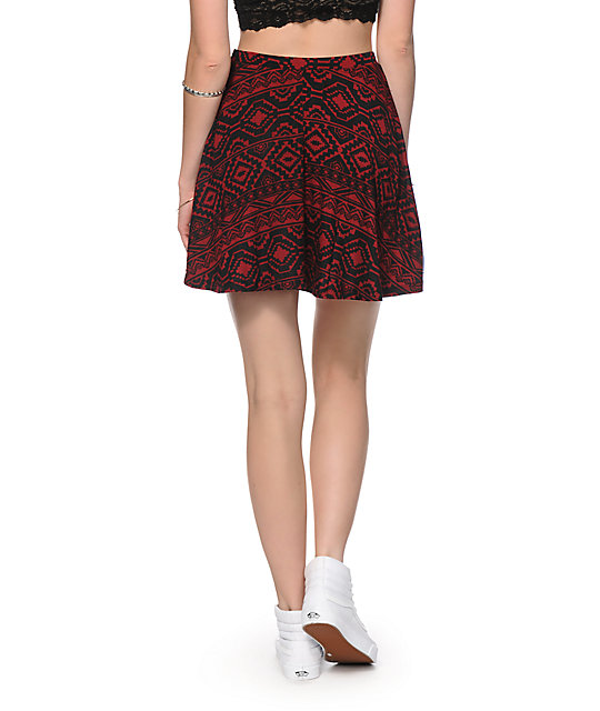 Lunachix Red & Black Tribal Skater Skirt Zumiez
