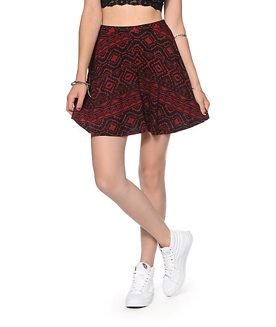 Lunachix Red & Black Tribal Skater Skirt Zumiez