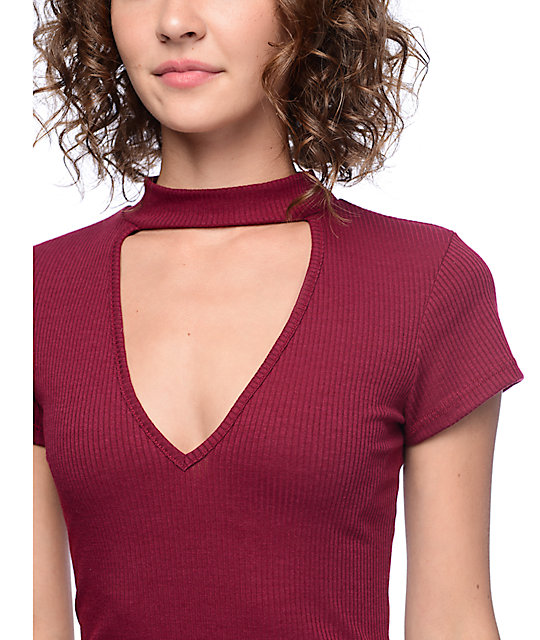 mock neck burgundy dress