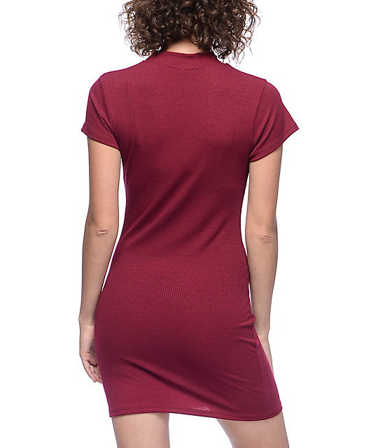 mock neck burgundy dress