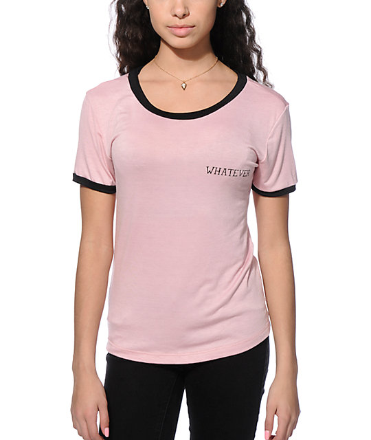white and pink ringer tee