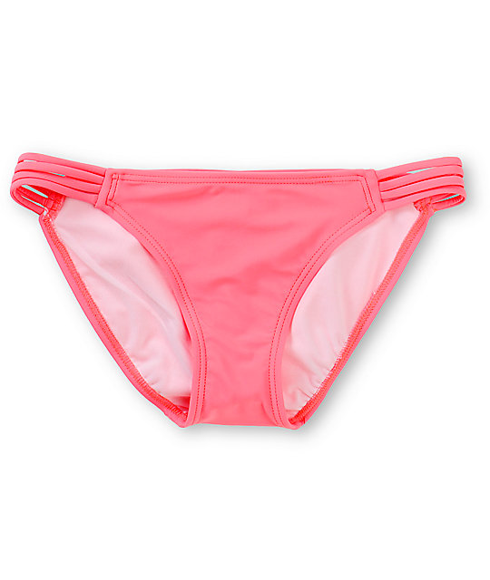 Malibu Bright Coral Side Strap Bikini Bottom Zumiez
