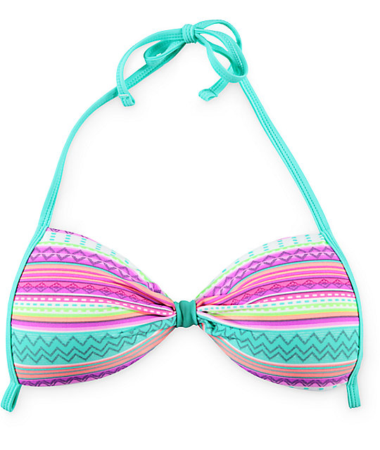 Malibu Stripe Trip Tribal Molded Cup Bikini Top Zumiez