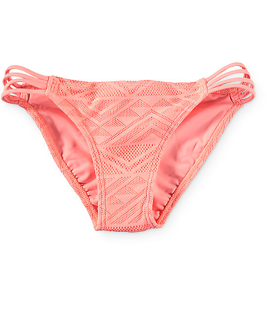 Malibu Walk This Way Crochet Coral Side Strap Bikini Bottom Zumiez