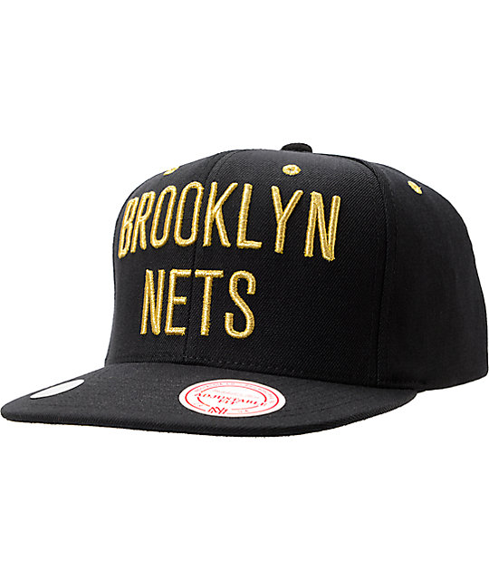 NBA Mitchell and Ness Brooklyn Nets Black & Gold Snapback Hat Zumiez