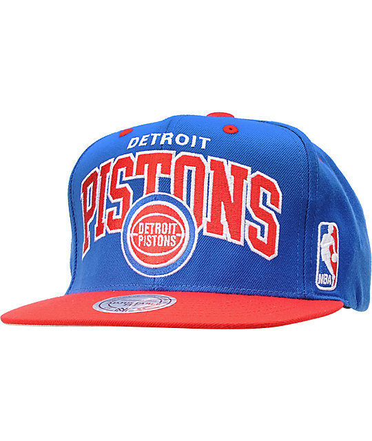 NBA Mitchell and Ness Detroit Pistons Arch Snapback Hat Zumiez
