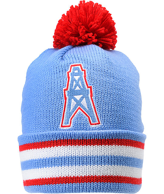 NFL Mitchell and Ness Houston Oilers Striped Cuff Pom Beanie Zumiez