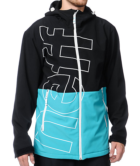 Neff Daily Black & Teal 10K Technical Softshell Snowboard Jacket Zumiez