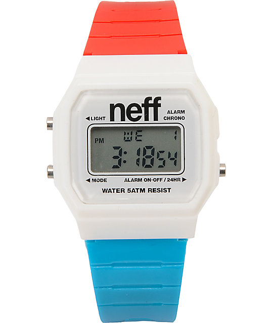 Neff Flava Red, White & Blue Digital Watch Zumiez