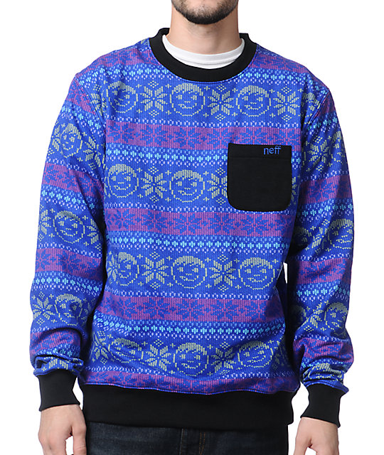 Neff Henrik Blue Crew Neck Sweatshirt Zumiez