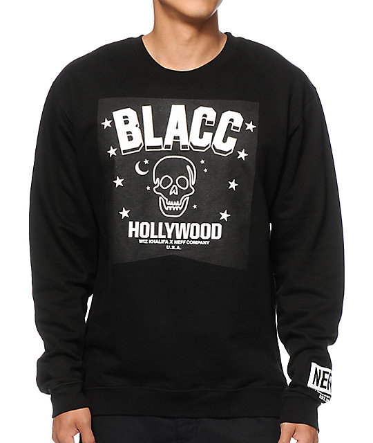 Neff x Blacc Hollywood Blacc Skulls & Stars Crew Neck Sweatshirt Zumiez