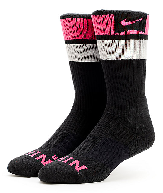 Nike SB Elite DriFit Black & Pink Foil Striped Crew Socks Zumiez