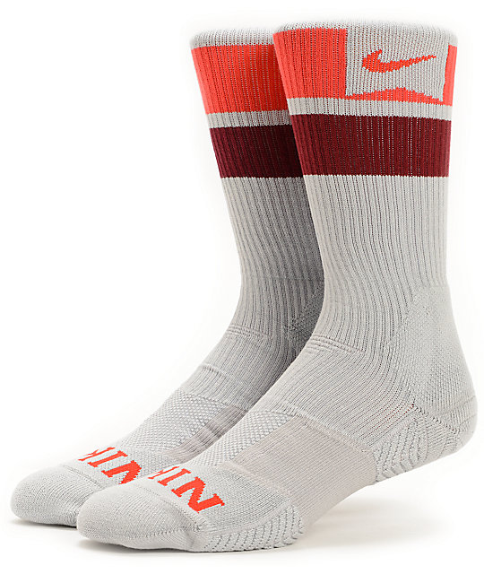 Nike SB Elite DriFit Grey, Red, & Maroon Crew Socks Zumiez