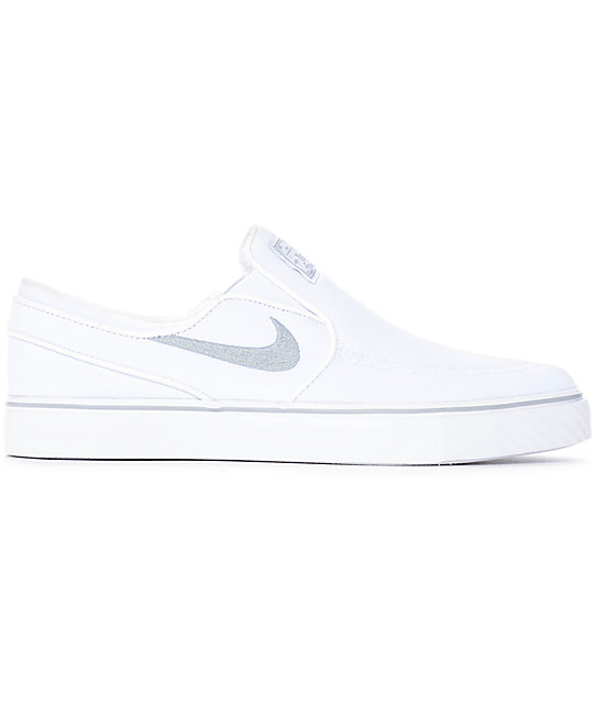 Nike SB Janoski White & Wolf Grey Slip-On Canvas Skate Shoes | Zumiez