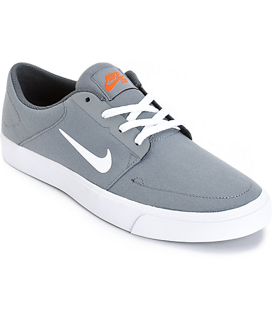 Nike SB Portmore Cool Grey, White & Orange Skate Shoes Zumiez