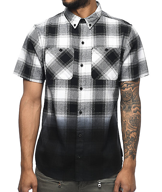 Ninth Hall Enzo White & Black Dip Dye Short Sleeve Flannel Shirt Zumiez
