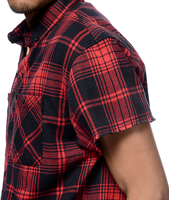 red and black short sleeve shirt