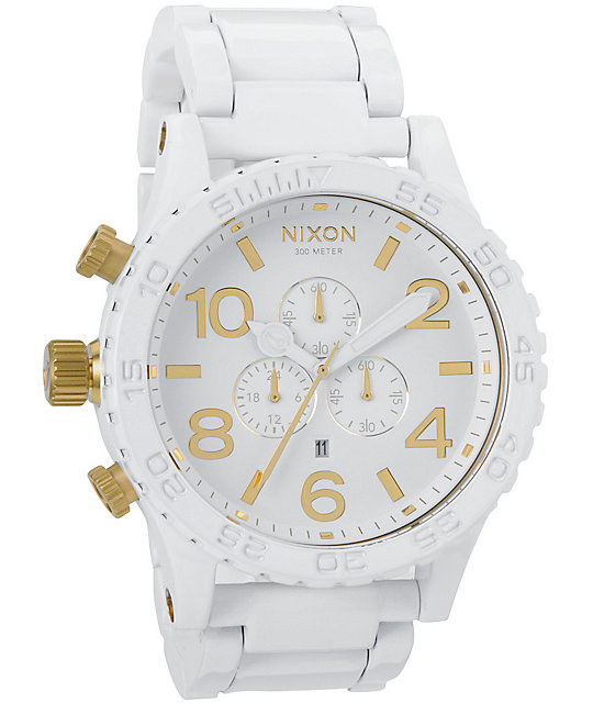 Nixon 51 30 All White And Gold Chronograph Watch Zumiez 2814