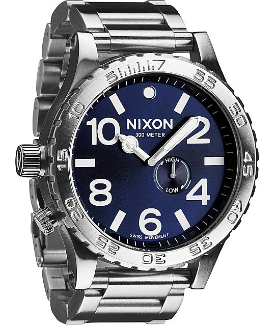 Nixon 5130 Tide Silver & Blue Sunray Analog Watch Zumiez
