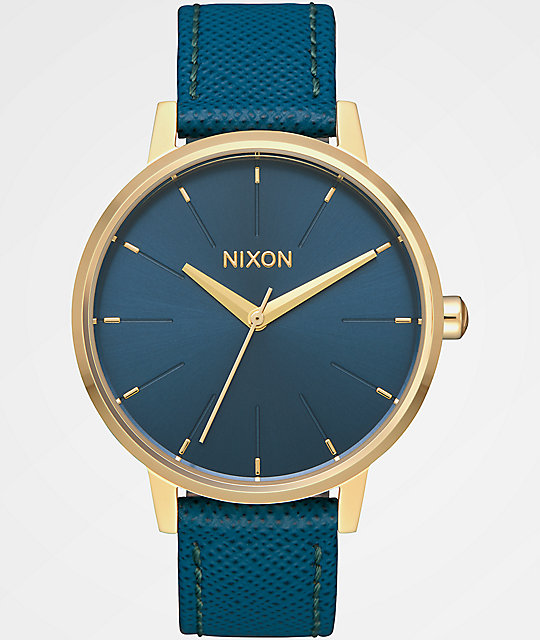 Nixon Kensington Leather Light Gold & Mallard Watch | Zumiez