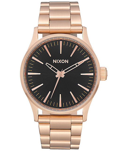 Nixon Sentry 38 SS Rose Gold & Black Watch