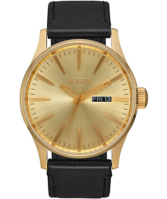Nixon Sentry Gold & Black Leather Watch Zumiez