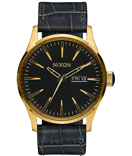 Nixon Sentry Leather Analog Watch Zumiez