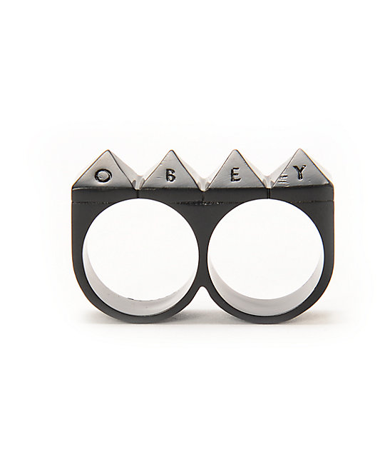 Obey 25 Hour Black Two Finger Ring Zumiez