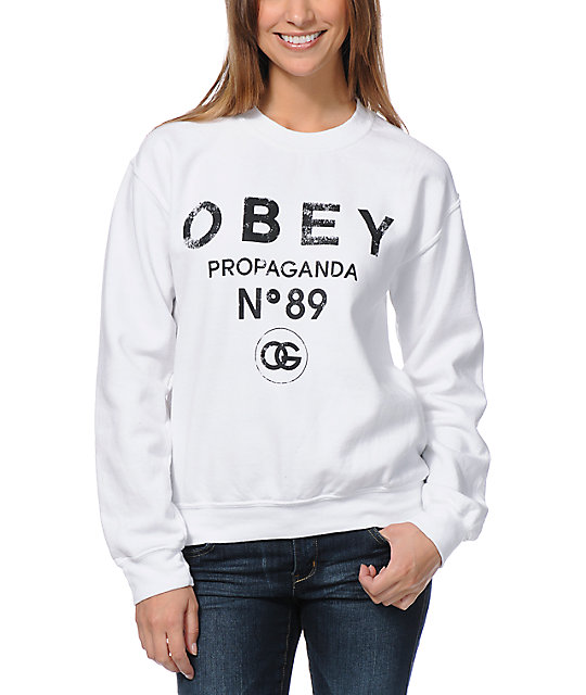 Obey 89 White Crew Neck Sweatshirt Zumiez