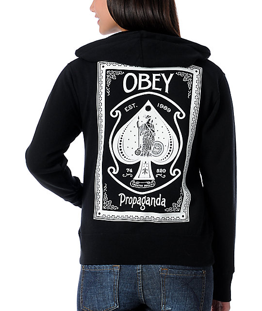 Obey Ace Of Spades Black Glow In The Dark Full Zip Up Hoodie Zumiez