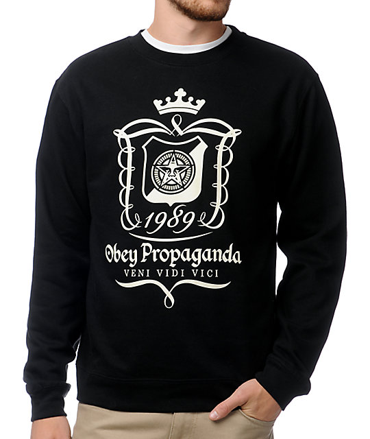 Obey Conqueror Black Crew Neck Sweatshirt Zumiez