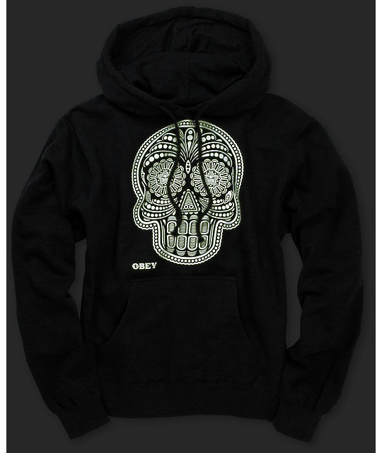 Obey Day Of The Dead Glow In The Dark Charcoal Pullover Hoodie Zumiez