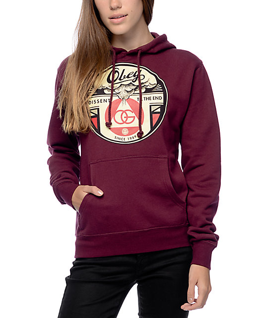Obey Dissent Till The End Burgundy Hoodie | Zumiez