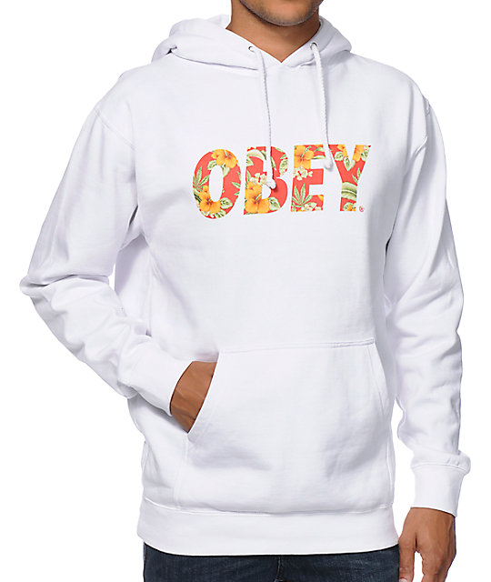 Obey Faster Times White & Hawaiian Print Pullover Hoodie | Zumiez