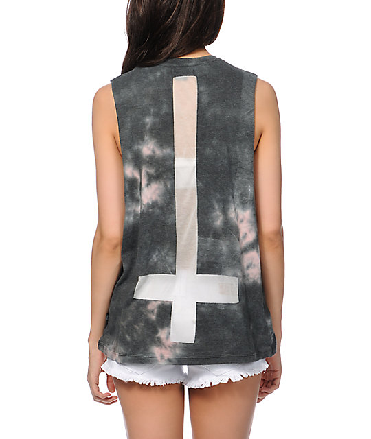 Obey Here Comes Trouble Tie Dye Cut Off Tank Top Zumiez