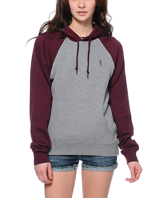 Obey Highland Grey & Maroon Pullover Hoodie