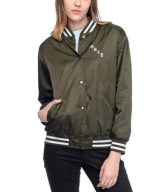 Obey Hooligans Olive Varsity Bomber Jacket | Zumiez