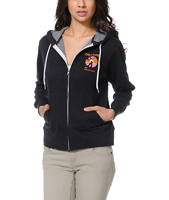 Obey Jealous Again Charcoal Grey Zip Up Hoodie Zumiez