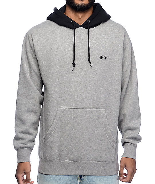 Obey New Times Color Block Grey & Black Hoodie Zumiez