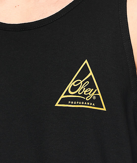 Obey Next Round 2 Black & Gold Tank Top Zumiez