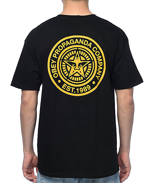 Obey Propaganda Black And Gold T Shirt Zumiez