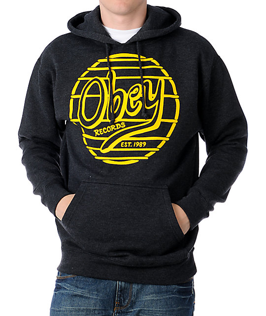Obey Records Charcoal Mens Hoodie at Zumiez PDP