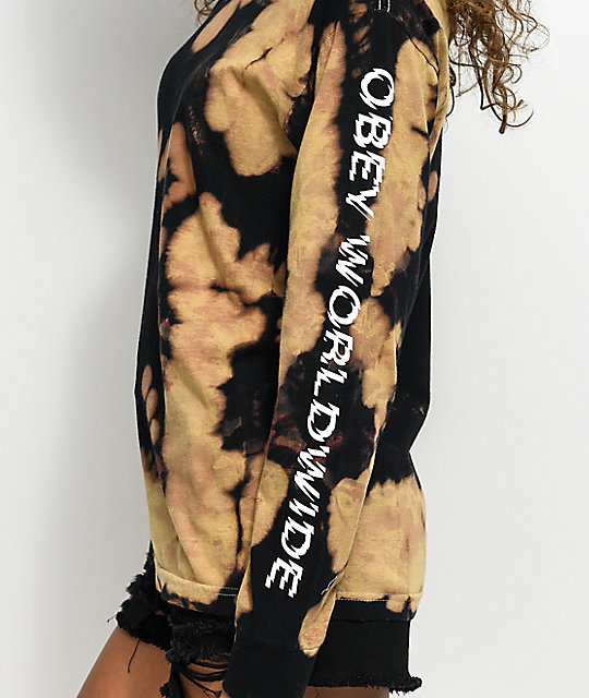 Obey Static Black Bleach Long Sleeve TShirt Zumiez