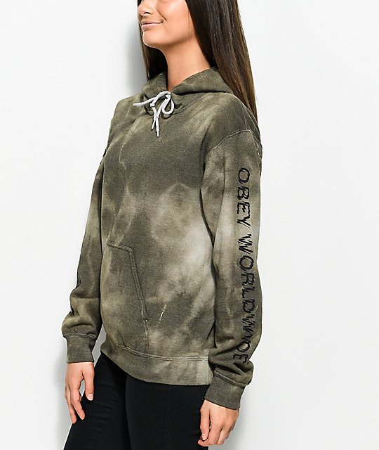 Obey Static Worldwide Green Tie Dye Hoodie Zumiez
