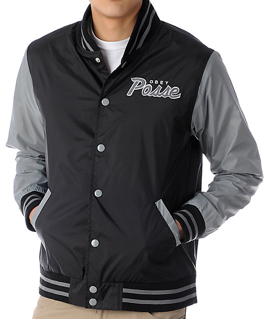 Obey Throwback Black & Grey Varsity Jacket Zumiez