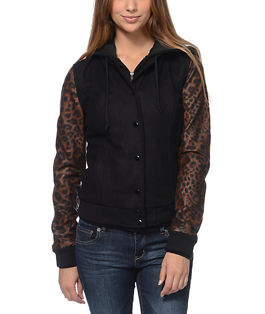 Varsity Black Leopard Print Jacket Obey Varsity Black Leopard Print Jacket