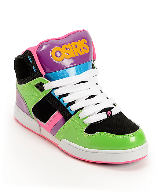 Osiris Kids NYC 83 Slim Green, Black, & Purple Skate Shoes Zumiez