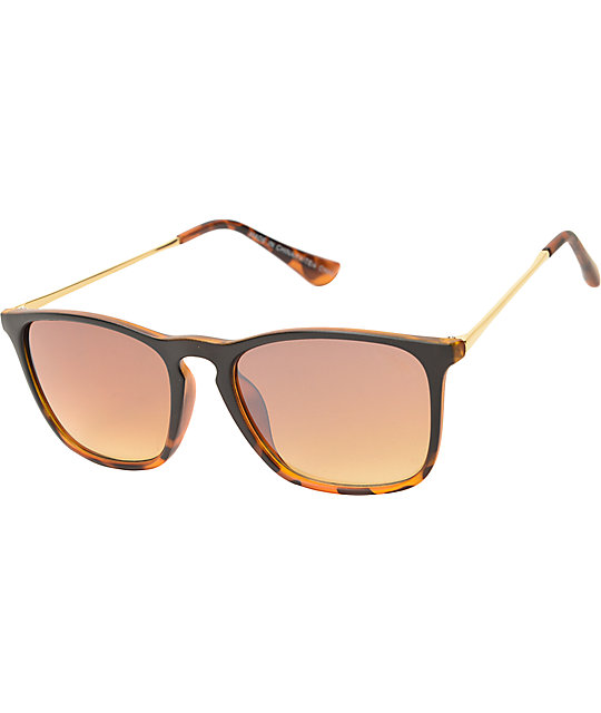 Oversized Tortoise & Gold Thin Arm Sunglasses Zumiez