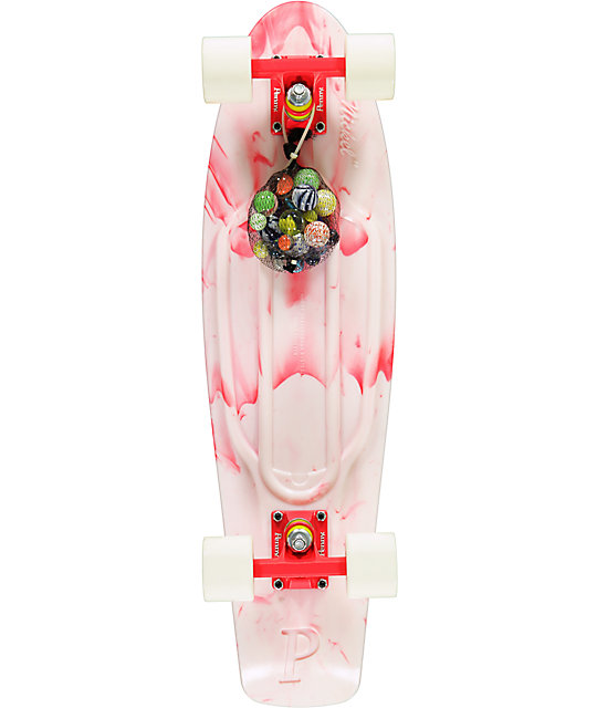 Penny Nickel White & Red Marble 27" Cruiser Complete Skateboard Zumiez