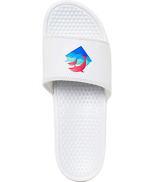Pink Dolphin Waves White Slide Sandals | Zumiez
